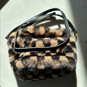 NWOT Urban Revival Faux Fur Checkered Crossbody Handbag